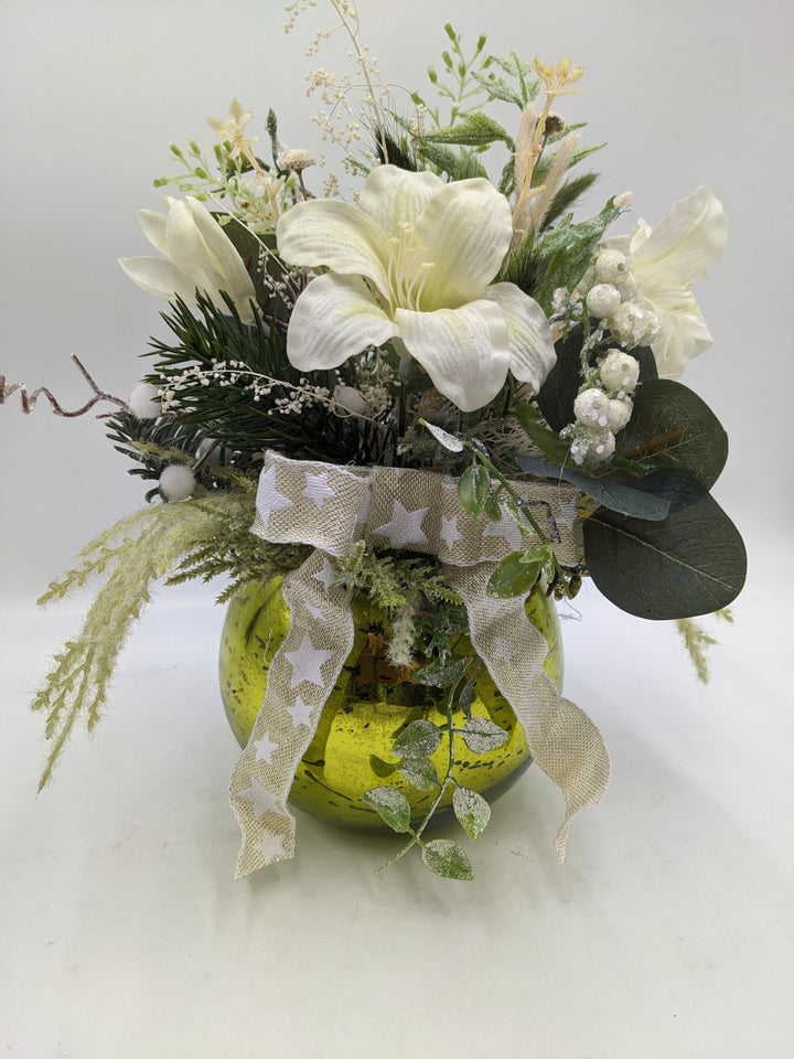 Wintergesteck Schleife Amaryllis grün