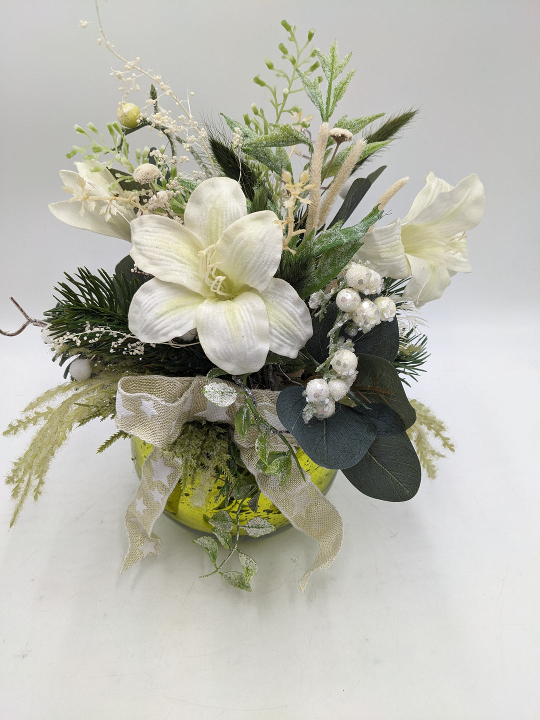 Wintergesteck Schleife Amaryllis grün