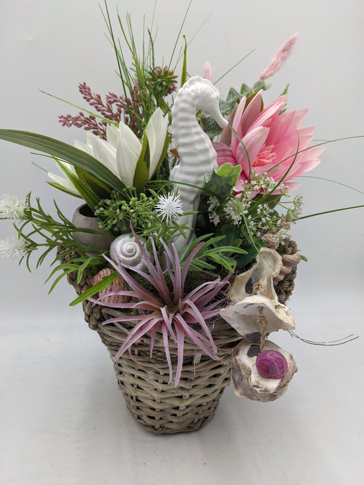 Sommergesteck Schnecke Seepferdchen rosa