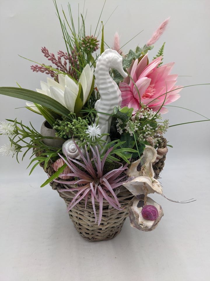 Sommergesteck Schnecke Seepferdchen rosa