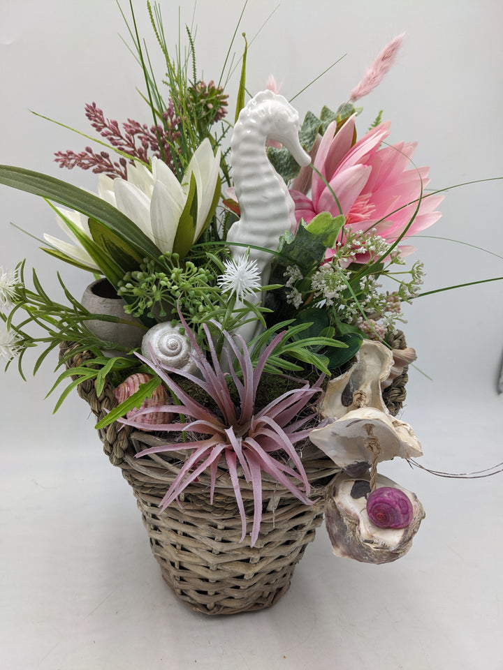 Sommergesteck Schnecke Seepferdchen rosa