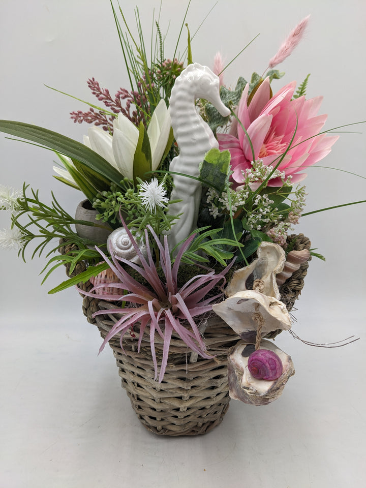 Sommergesteck Schnecke Seepferdchen rosa