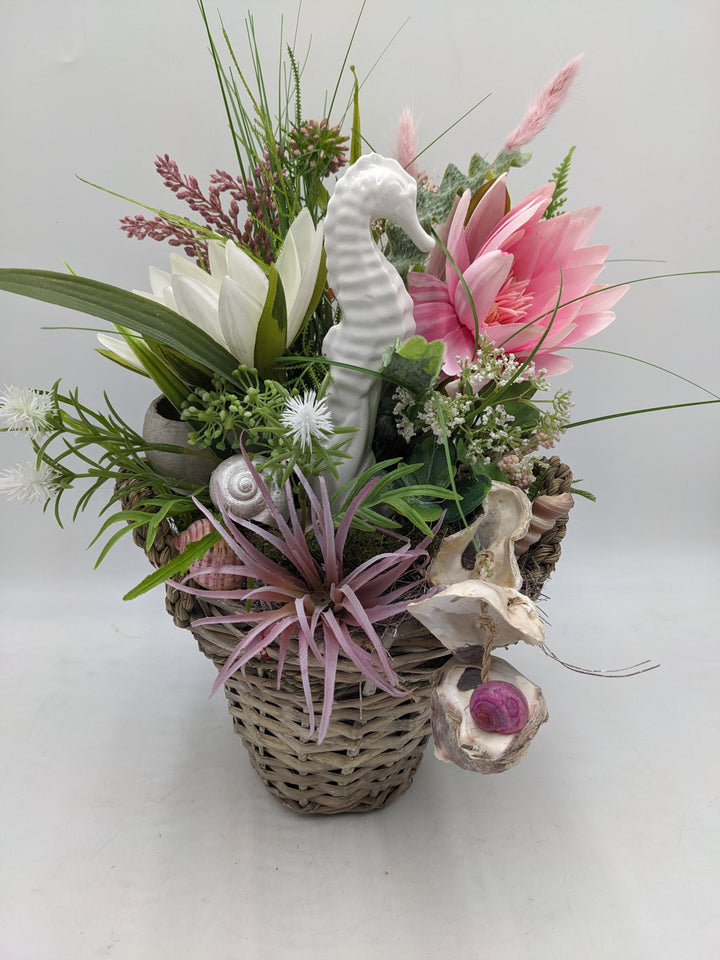 Sommergesteck Schnecke Seepferdchen rosa