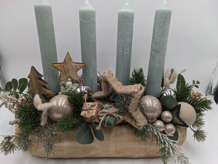 Adventsgesteck Kugel Stern Geschenk natur