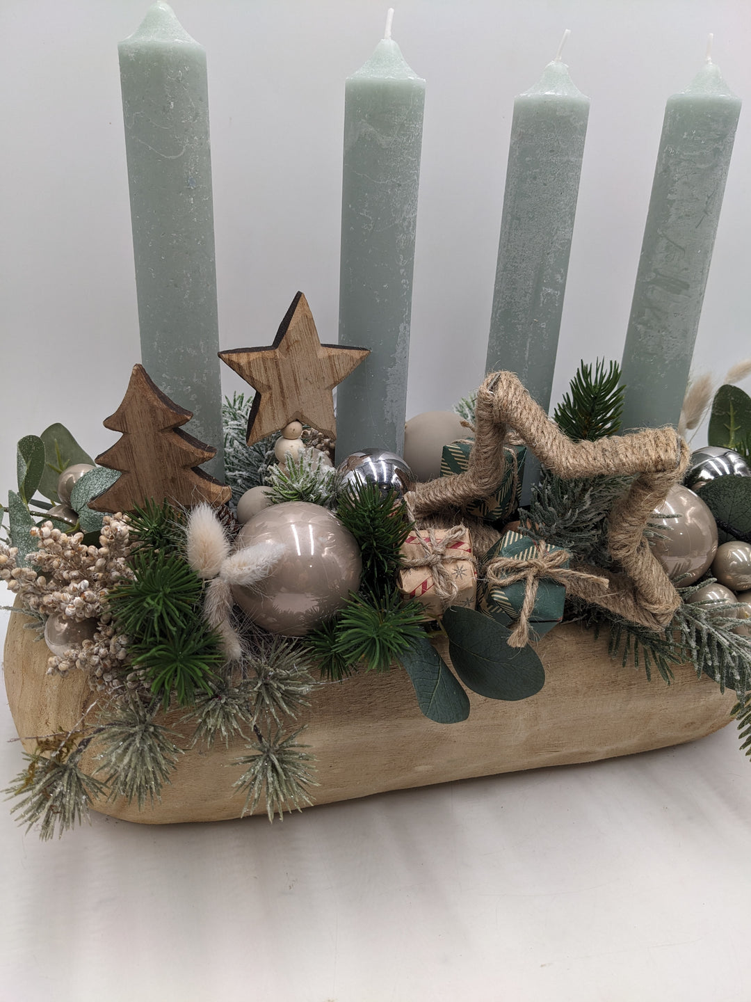 Adventsgesteck Kugel Stern Geschenk natur