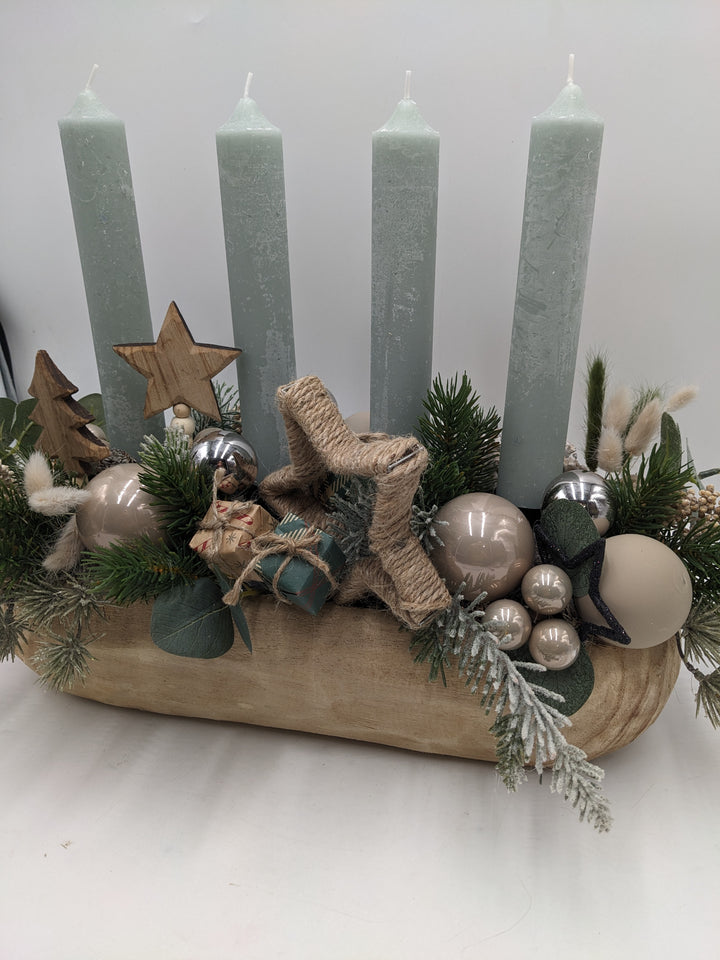 Adventsgesteck Kugel Stern Geschenk natur