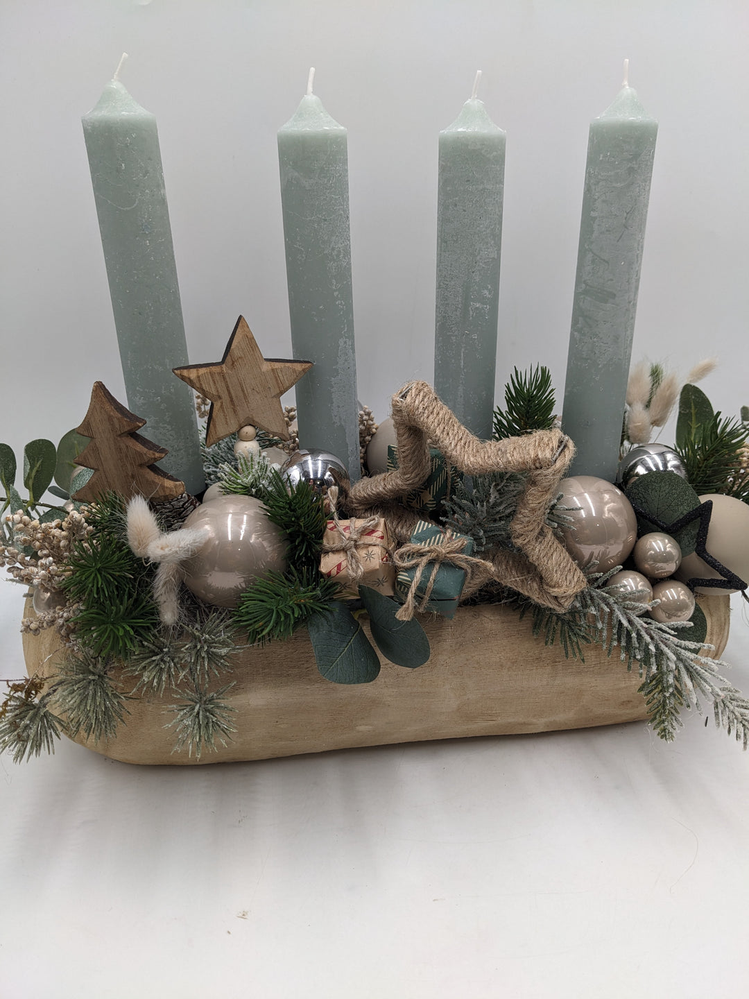 Adventsgesteck Kugel Stern Geschenk natur