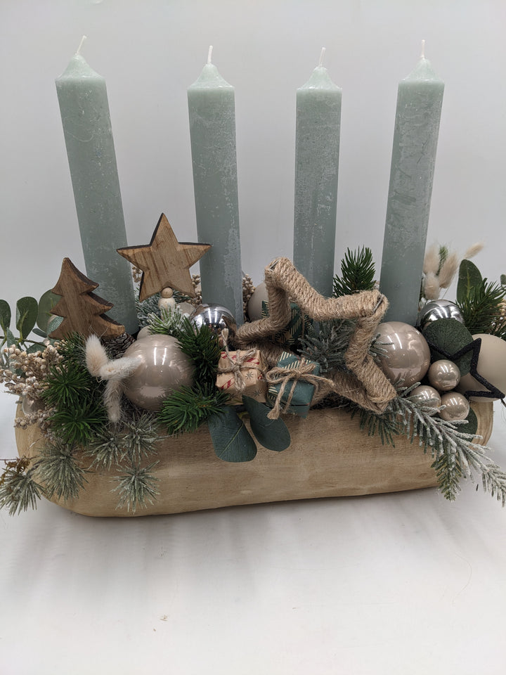 Adventsgesteck Kugel Stern Geschenk natur