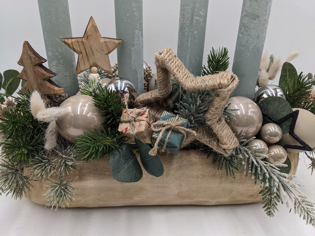Adventsgesteck Kugel Stern Geschenk natur