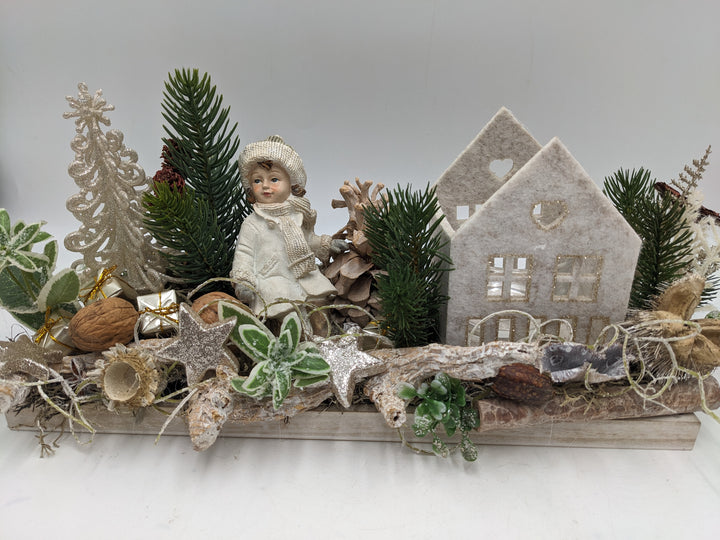 Weihnachtsgesteck Teelicht Stern Mädchen creme