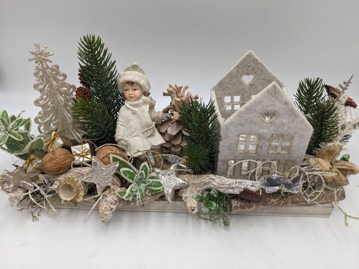 Weihnachtsgesteck Teelicht Stern Mädchen creme