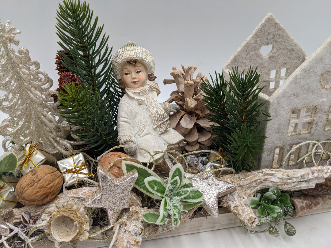 Weihnachtsgesteck Teelicht Stern Mädchen creme