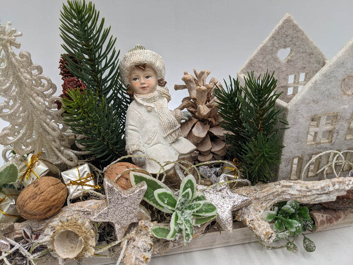 Weihnachtsgesteck Teelicht Stern Mädchen creme