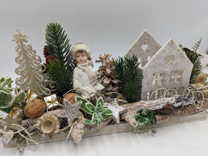 Weihnachtsgesteck Teelicht Stern Mädchen creme