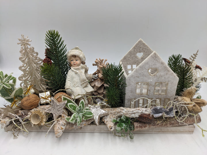 Weihnachtsgesteck Teelicht Stern Mädchen creme