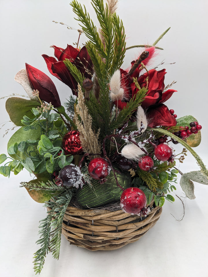 Wintergesteck Zapfen Amaryllis rot