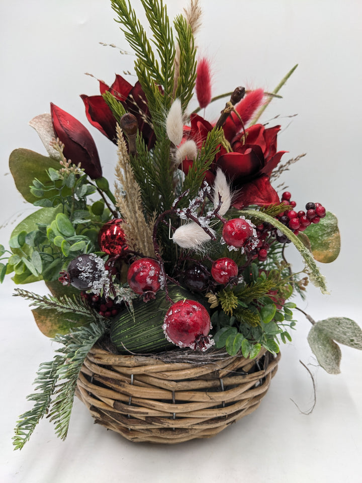 Wintergesteck Zapfen Amaryllis rot