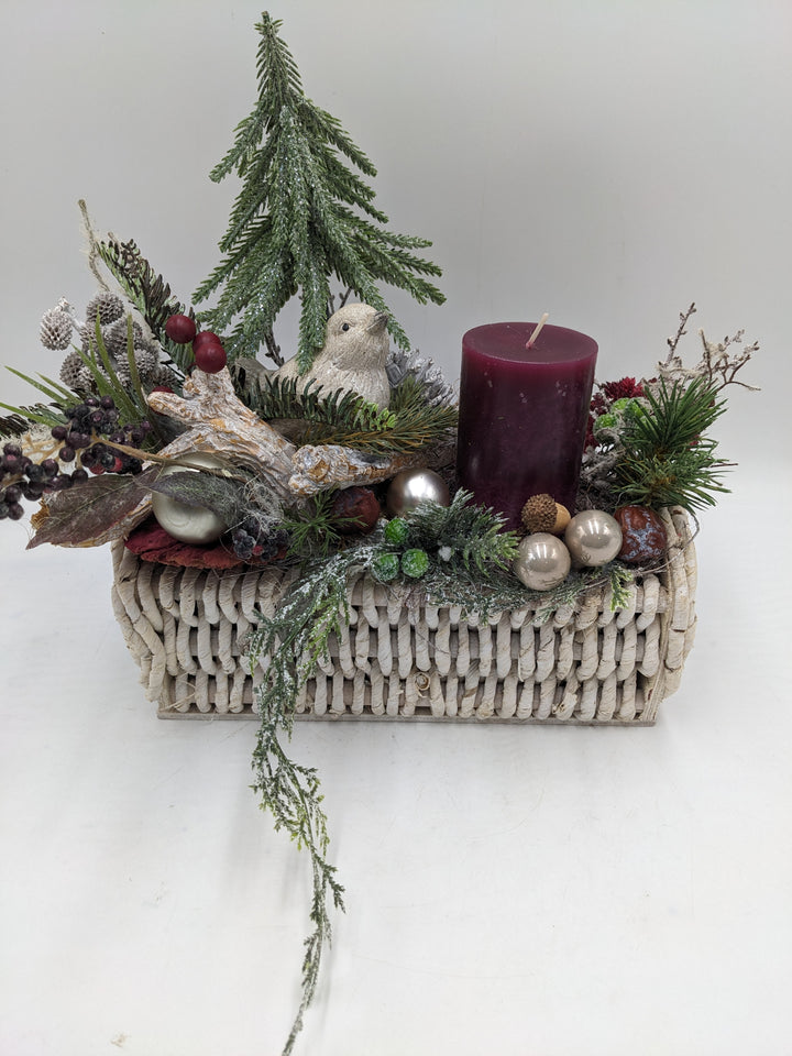 Wintergesteck Vogel Tanne Beeren Zapfen