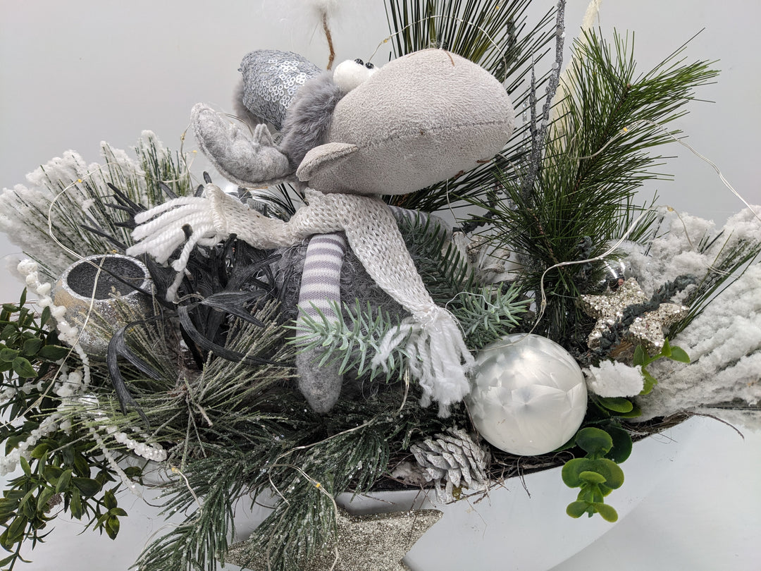 Wintergesteck Elch weiss silber LED