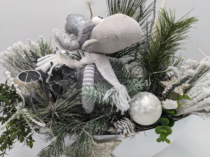 Wintergesteck Elch weiss silber LED