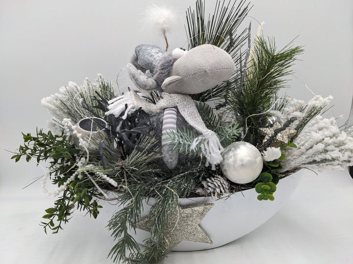 Wintergesteck Elch weiss silber LED