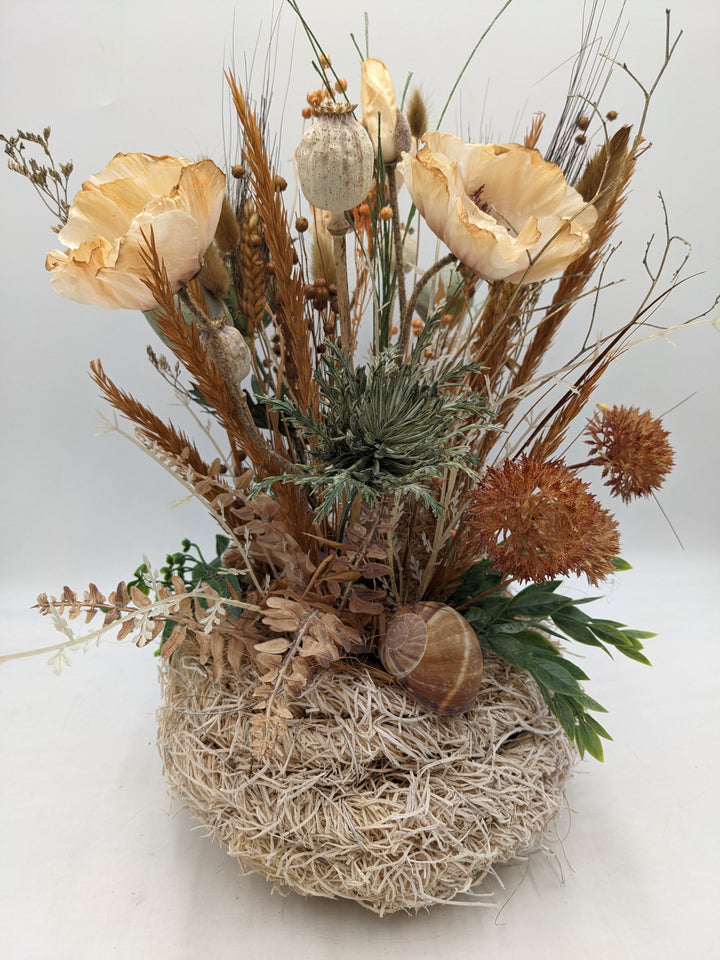 Herbstgesteck Mohn Gräser Schnecke apricote
