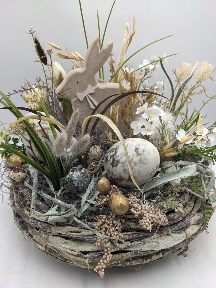 Osterkranz Frühlingskranz Gräser Eier natur weiss