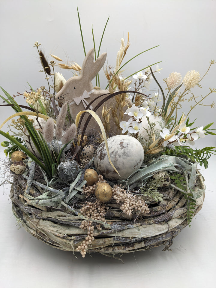 Osterkranz Frühlingskranz Gräser Eier natur weiss