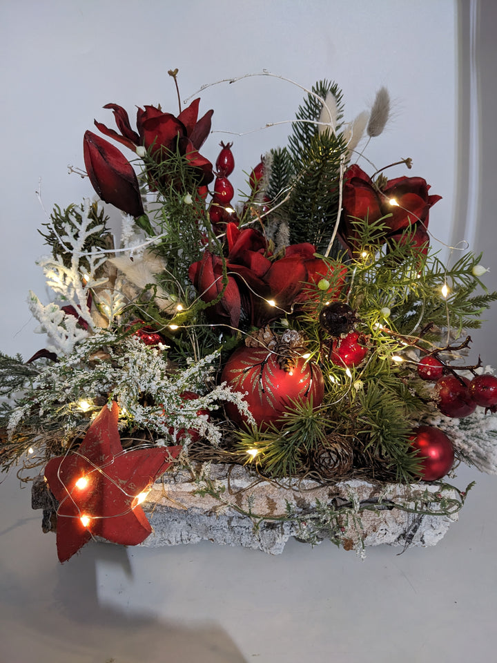 Wintergesteck Amaryllis Zapfen LED rot