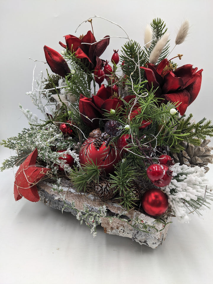 Wintergesteck Amaryllis Zapfen LED rot