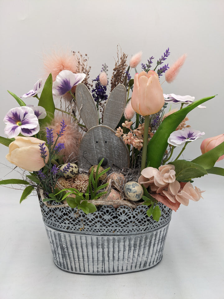 Ostergesteck Tulpen Hase apricote lila