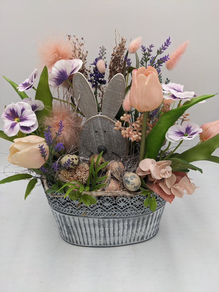Ostergesteck Tulpen Hase apricote lila