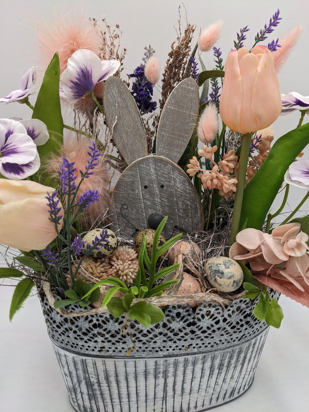 Ostergesteck Tulpen Hase apricote lila