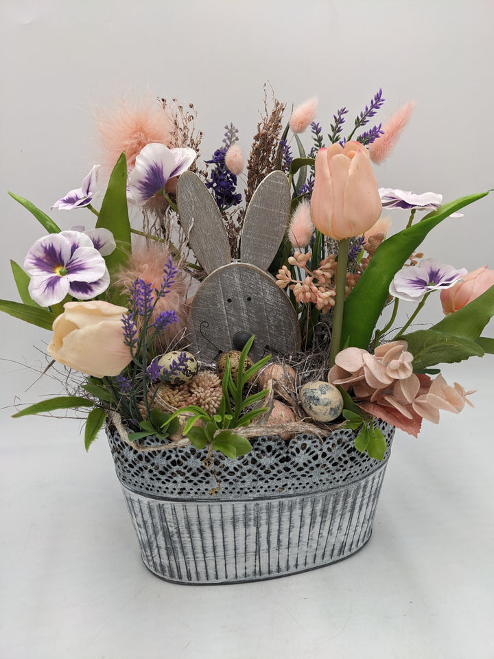 Ostergesteck Tulpen Hase apricote lila