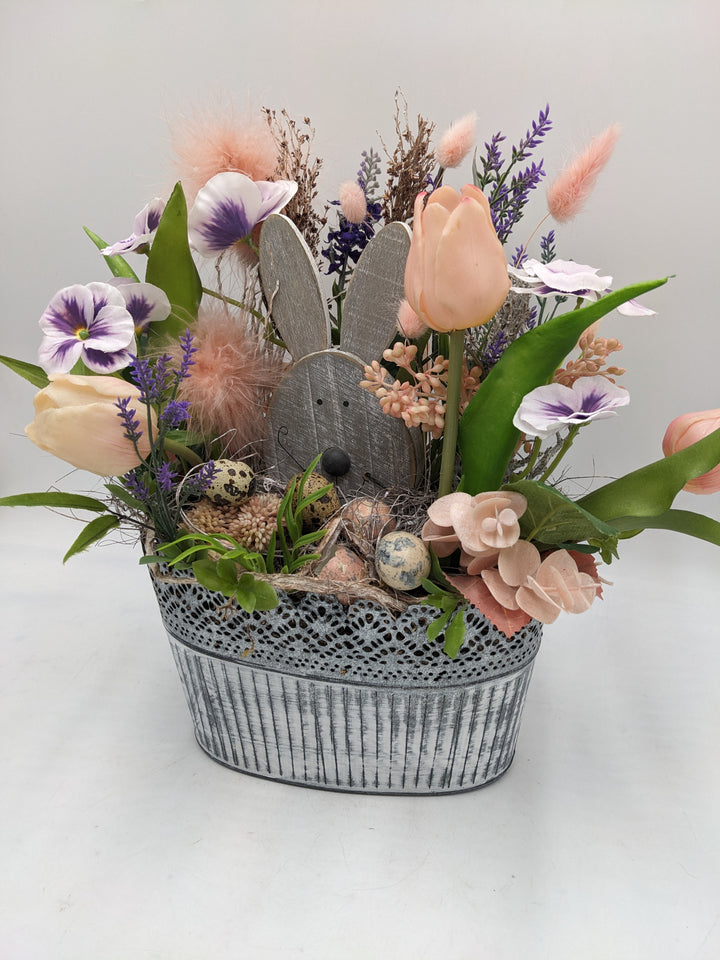 Ostergesteck Tulpen Hase apricote lila