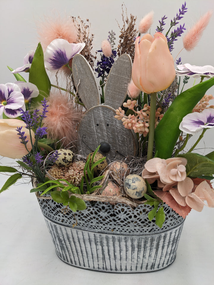 Ostergesteck Tulpen Hase apricote lila