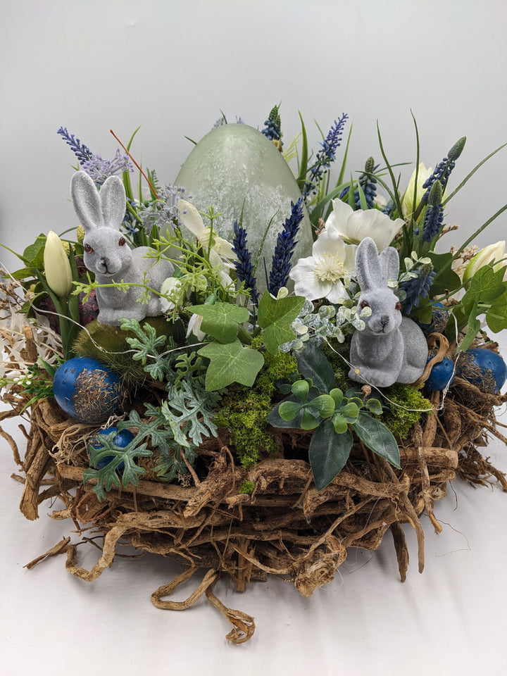 Osterkranz HYazinthen Tulpen LED blau