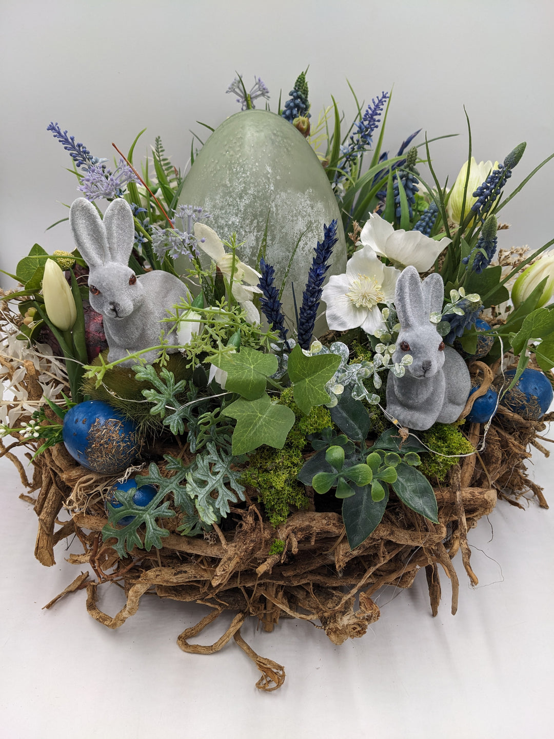 Osterkranz HYazinthen Tulpen LED blau