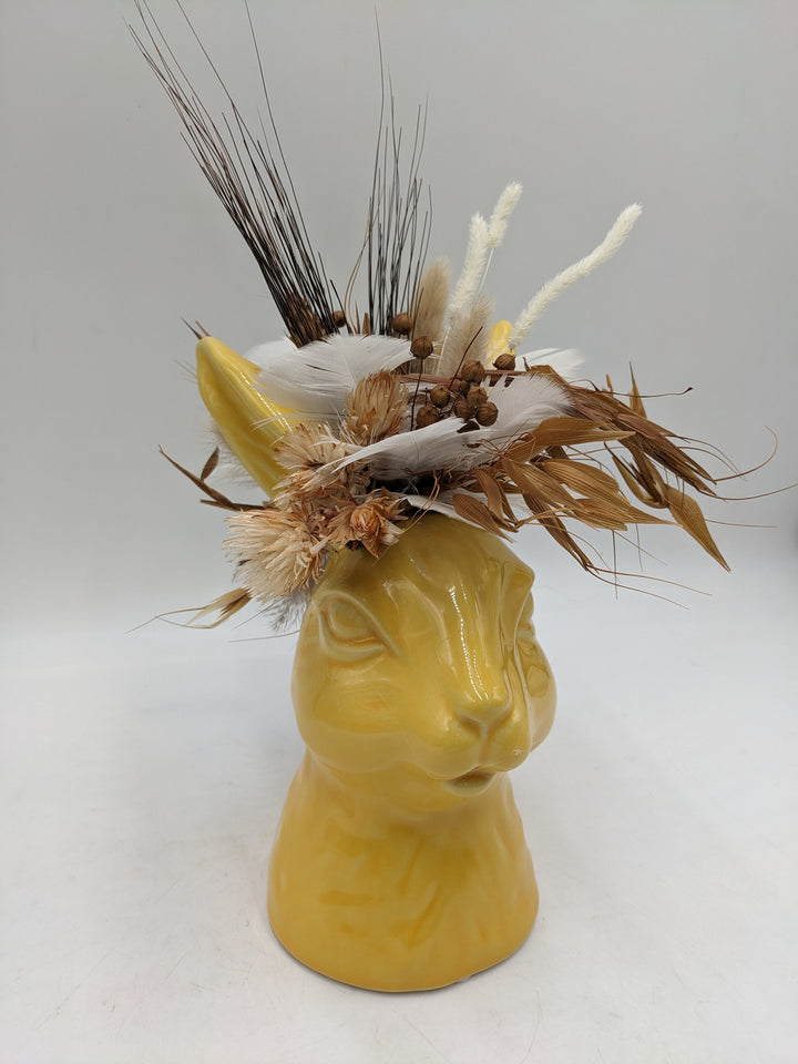 Ostergesteck Frühlingsgesteck Hase Gräser gelb natur