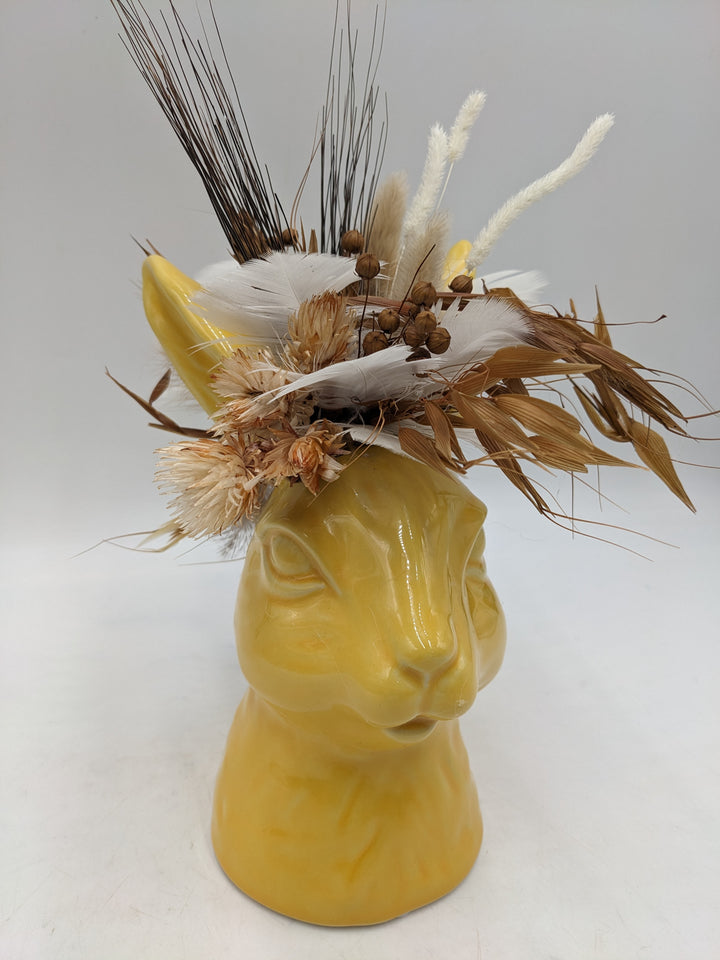 Ostergesteck Frühlingsgesteck Hase Gräser gelb natur