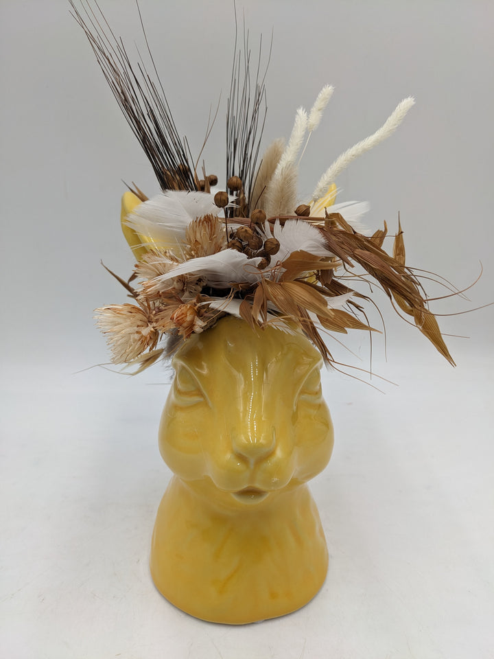 Ostergesteck Frühlingsgesteck Hase Gräser gelb natur