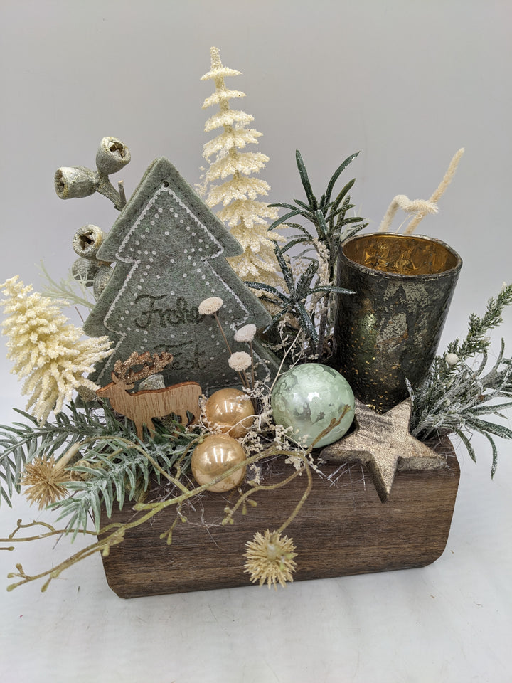 Wintergesteck Weihnachtsgesteck Teelicht Tanne Stern mint