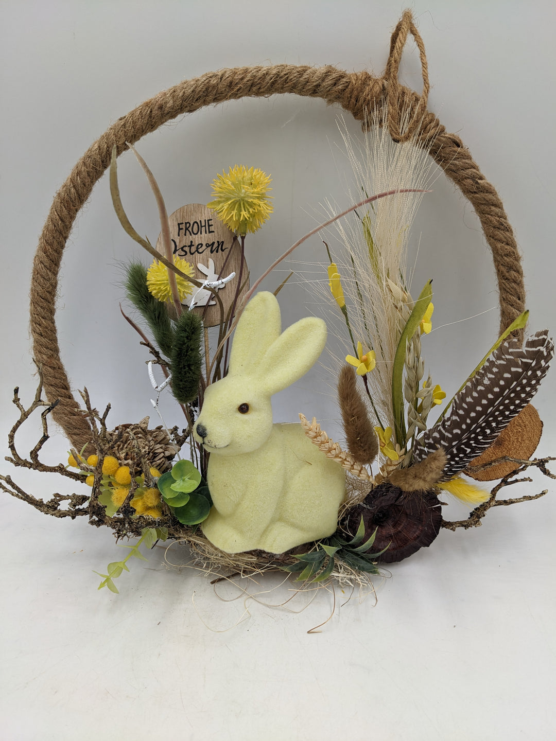 Osterkranz Tür kranz gelb Hase Gräser