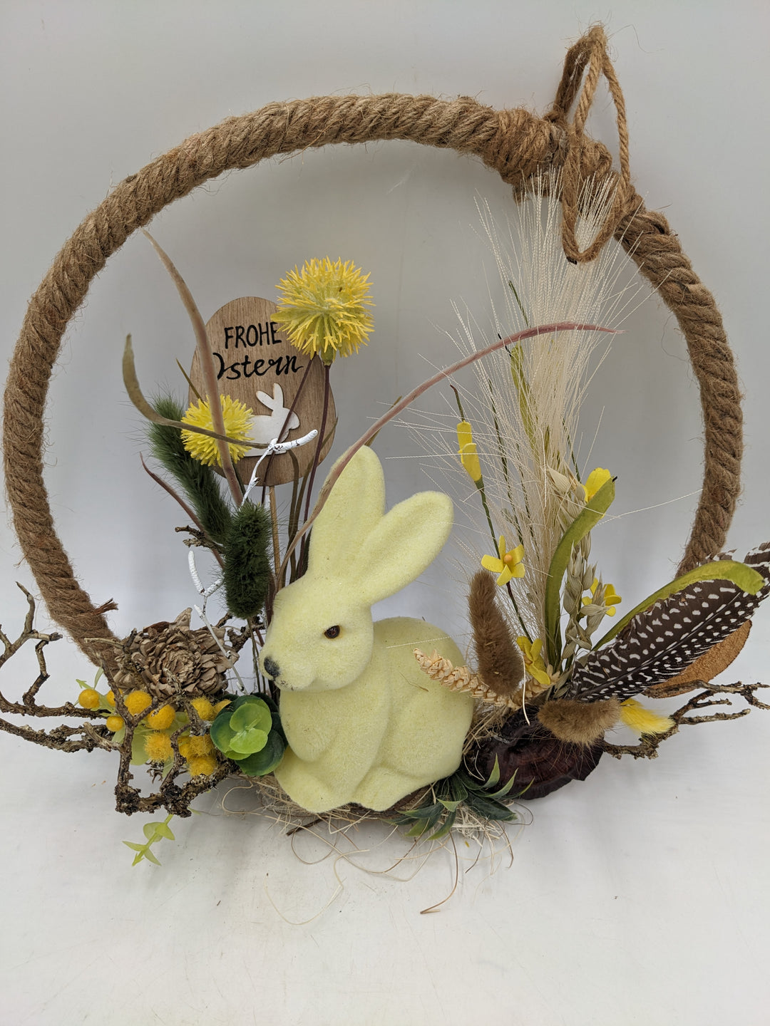 Osterkranz Tür kranz gelb Hase Gräser
