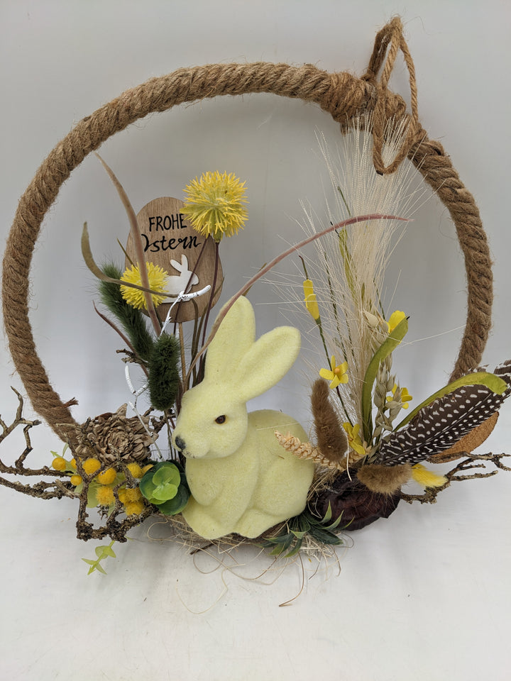 Osterkranz Tür kranz gelb Hase Gräser