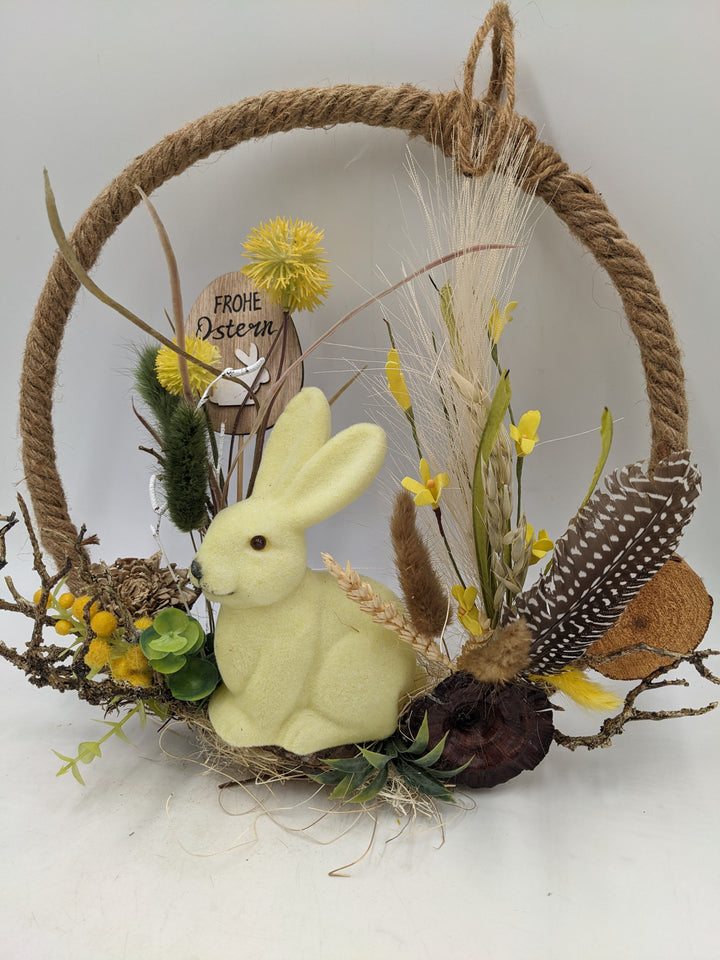 Osterkranz Tür kranz gelb Hase Gräser