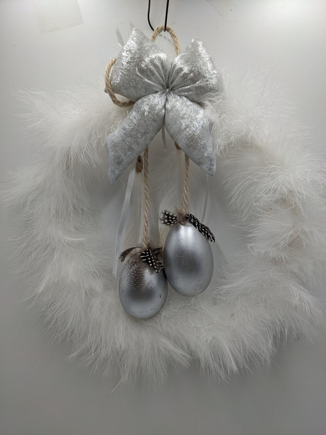 Türkranz Ostern silber weiss Federn Eier