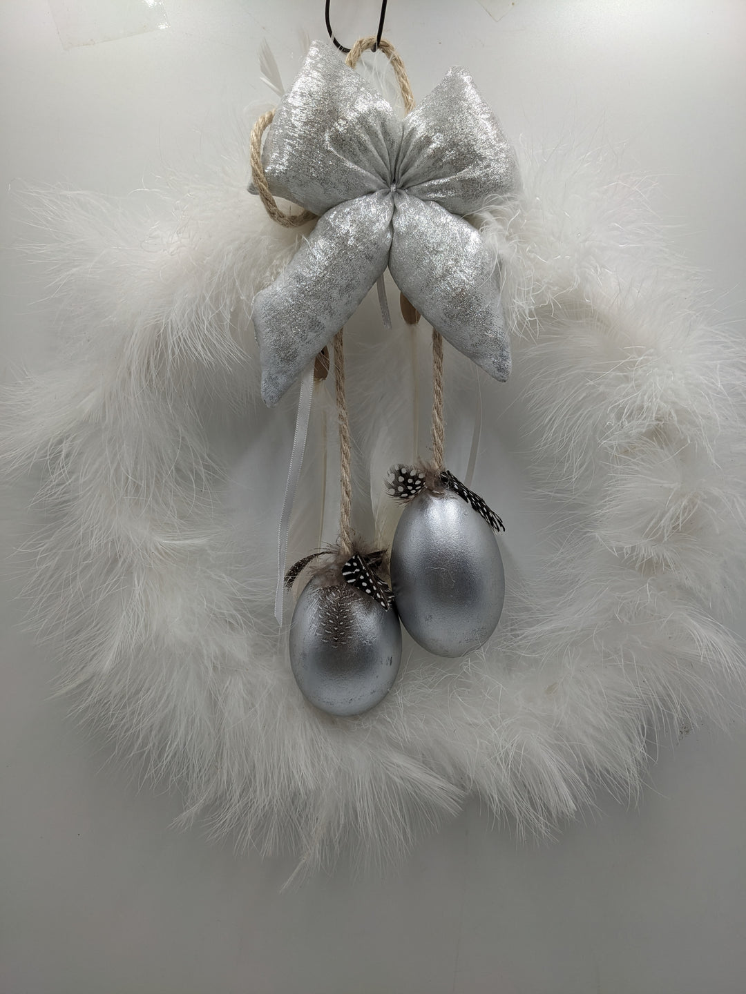 Türkranz Ostern silber weiss Federn Eier