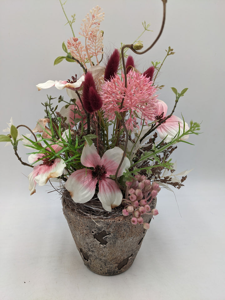 Frühlingsgesteck Gräser rosa
