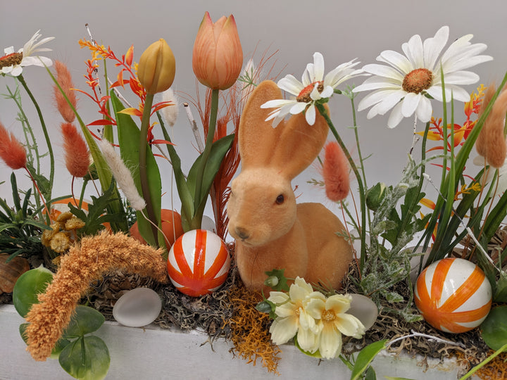 Ostergesteck Frühlingsgesteck Teelicht Hase orange